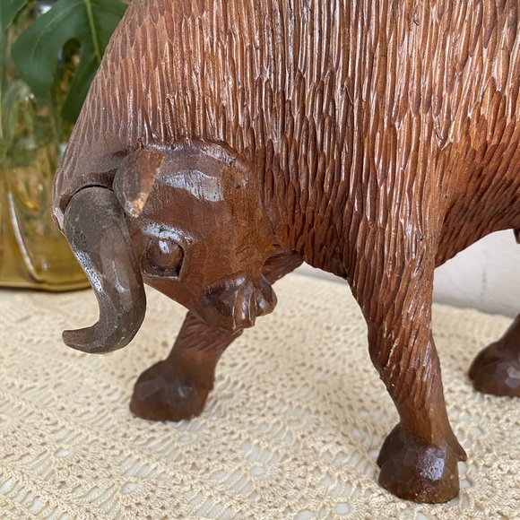 Wood Carved Charging Bull Figurine - Picture 2 of 4